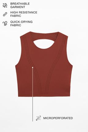 OYSHO CROPPED MICROPERFORATED TECHNICAL SLEEVELESS - Top - red