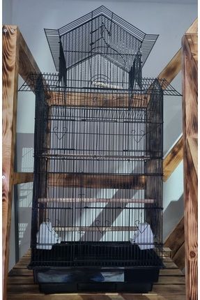 Delüx Siyah Papağan Kafesi 100x45x35 cm Geniş Kapılı