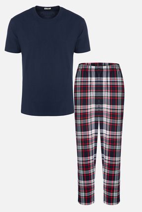 Erkek Kısa Kollu Ekose Desenli Pamuklu Pijama Takımı