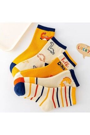5 Çift Dinazor Desenli Bebek Çorap Ve Çocuk Çorabı Özel Dinozor Serisi