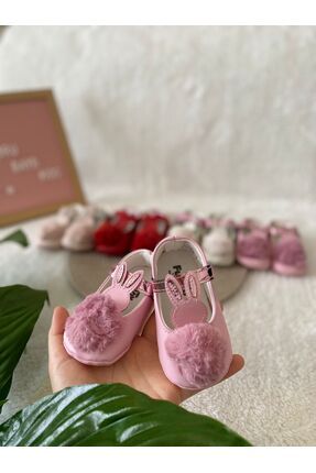 Ponponlu Ayıcıklı Bebek Bayramlık Babet Ayakkabı(YÜRÜME ÖNCESİ AYAKKABISI)