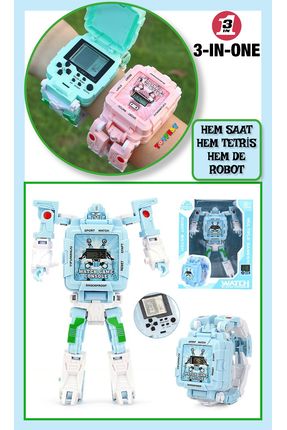 Tetris Oyunlu Transformers Robot Saat - Pastel Mavi