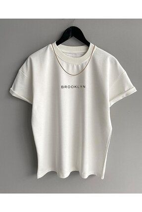 Kids Beyaz Brooklyn Baskılı Oversize Çocuk T-shirt 3 yaş/14yaş arası