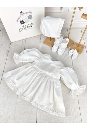 Kız Bebek Beyaz Dantelli Elbise Seti