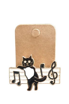 Siyah Müzisyen Kedi Rozet , Soul'un Mızıkacısı , Metal Pin ,Broş