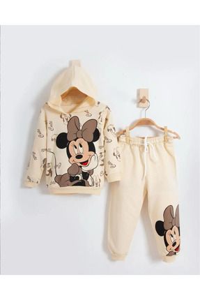Çocuk Kapüşonlu Oversize Mickey Mouse Baskılı Alt Üst Bebek Çocuk Eşorfman Takımı