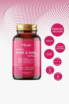 Revival Hair-nail 60 Kapsül, Saç Vitamini Kolajen Keratin Biotin, Isırgan Atkuy. Eks. B5-b6-c-e Vit