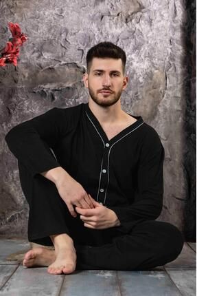 Erkek Boydan Düğmeli Yüksel Kalite Pamuk Pijama Takımı 16511