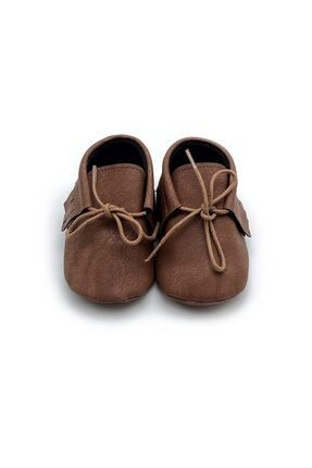 Baby Tuğra El Yapımı Bağcıklı Makosen Patik Bebek Ayakkabı - Kahve