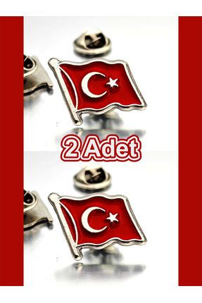 2 Adet Türk Bayrağı Yaka Rozeti Gümüş Kaplama