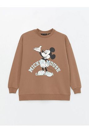 LC Waikiki LCW Modest Bisiklet Yaka Mickey Mouse Bask l Uzun Kollu Kad n Sweatshirt Tunik Fiyat Yorumlar Trendyol