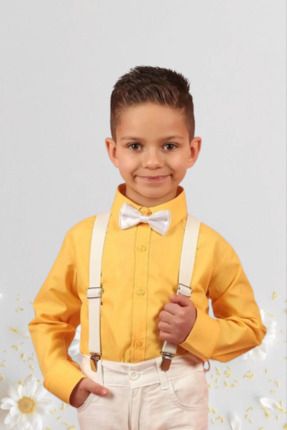 Erkek Çocuk 23 Nisan Uzun Kol Sarı Gömlek Keten Gösteri Okul Tören 024