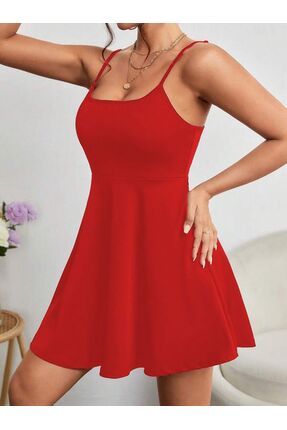 Kadın Kırmızı askılı elbise