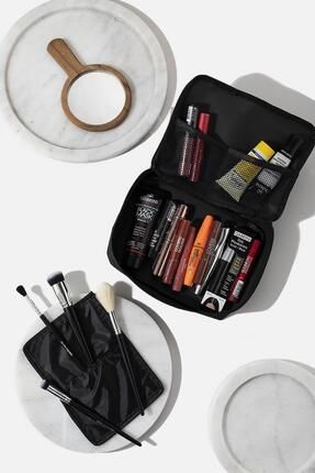 Siyah 4 Bölmeli Makyaj Çantası Kozmetik Makyaj Bavul Seti | Bakım Seyahat Makyaj Kozmetik Organizer