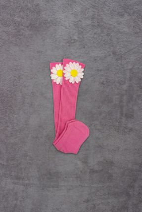 Kız Bebek Çiçek Aksesuarlı Diz Altı Çorap