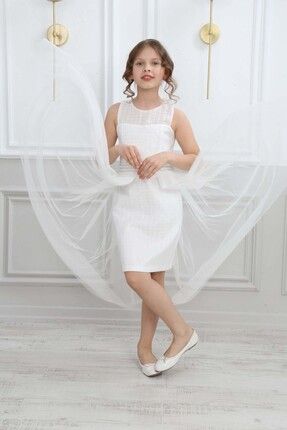 Kız Çocuk Beyaz Abiye Elbise Mezuniyet Kıyafeti