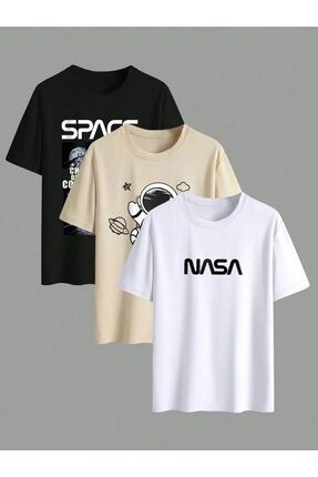 AMMA Cocuk Beyaz Siyah Bej Nasa Astronot Space Bask l 3 lu Paket 100 Pamuk T shirt Fiyat Yorumlar Trendyol