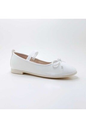Ello Shoes Kız Çocuk Beyaz Lastikli Fiyonk Detaylı Babet