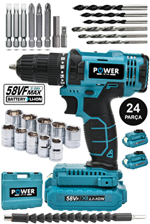Pro-xxc-line Germany Technology Çift Akülü Şarjlı Matkap 24 Parça 58 Vf 5 Ah Powerblack - POWER BLACK