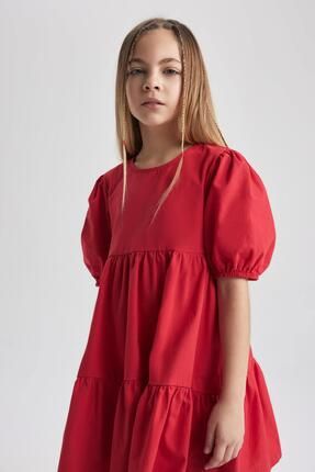 Kız Çocuk 23 Nisan Çocuk Bayramı Kısa Kollu Kırmızı Elbise B6927a824sm