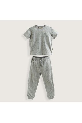 Pyjama Kısa Kollu Baskılı Üst&alt Set Gri
