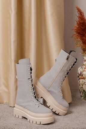 Kadın Bağcıklı Çizme Platform Taban Kışlık Ayakkabı