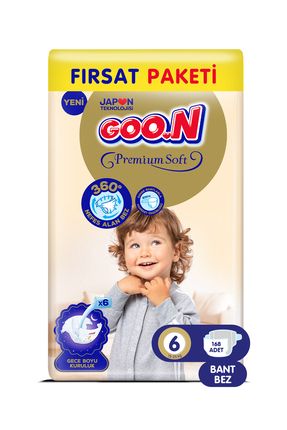 Premium Soft 6 Numara Süper Yumuşak Bant Bebek Bezi Fırsat Paketi - 168 Adet