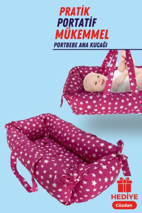 Portbebe Ana Kucağı, Puset Bebek Taşıma Çantası Kundağı 50x70 cm Yıldızlı Pembe
