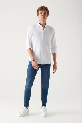 Erkek Koyu Mavi Soft Efektif Yıkamalı Likralı Ekstra Slim Fit Dar Kesim Jean Pantolon E003553