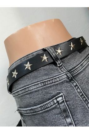 3.cm genişlik gümüş renk metalci tarzı yıldız aksesuarlı pantolon Kemeri