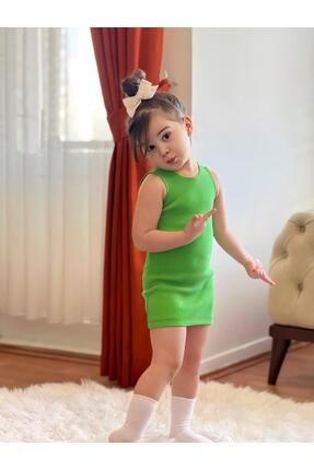 Yazlık Kız Çocuk Elbise Yeni Sezon 1-10 Yaş Yeşil