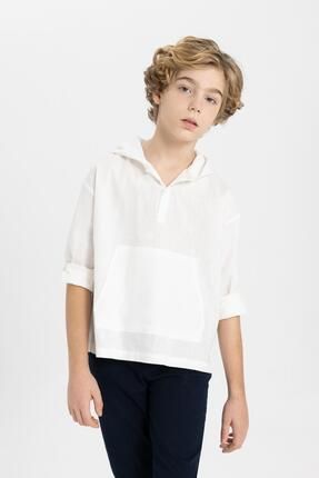Erkek Çocuk Oversize Fit Kapüşonlu Uzun Kollu Gömlek B7626A824SM