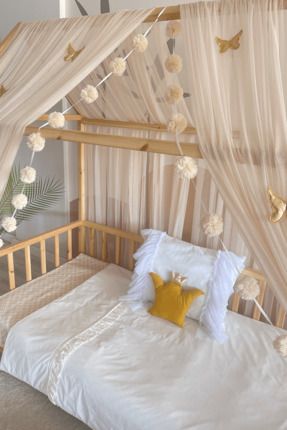 Camel Montessori Yatak Cibinlik Çift Perdeli Tül Yatak Cibinliği Sineklik Çocuk Odası Gölgelik