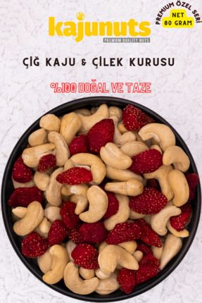 PremiumGurme Serisi Tuzsuz Çiğ Kaju Iri Boy &Çilek Kurusu %100 Taze Lezzetli Çerez Net 80gr