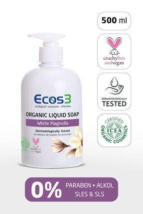 Sıvı Sabun, Organik & Vegan Sertifikalı, Ekolojik, Hipoalerjenik, Beyaz Manolya, 500ml