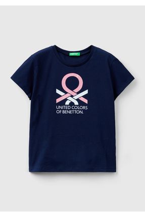 Kız Çocuk Lacivert Simli Benetton Yazılı T-Shirt