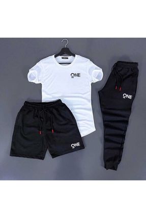 One Baskılı Beyaz-siyah Unisex Yazlık Eşofman Kombini