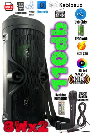 Bluetooth Hoparlör Parti Hoparlörü Karaoke Mikrofon Kumanda Işıklı Ses Bombası Radyo Usb Sd Girişli