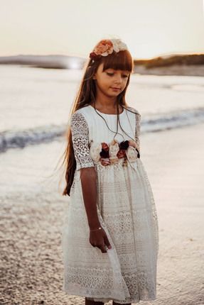 Ekru, Özel Tasarım Kız Çocuk Elbise ,Taç Aksesuarlı Elbisesi, Doğum Günü Elbisesi , Çocuk Abiye