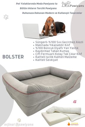 Bolster Üst Kalite Köpek Yatağı 6,5 ve 10 cm Süngerli Kılıflı Sıvı Geçirmez Alezli 2 Fermuarlı