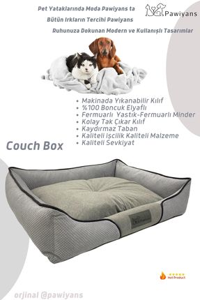 Couch Box Kedi Köpek Yatağı Üst Kalite Yıkanabilir Fermuarlı Kılıf. Astarlı Elyaf. Iç Minderli