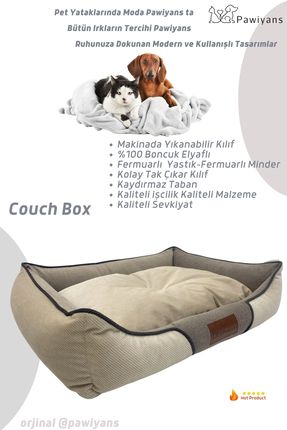 Couch Box Üst Kalite Kedi Köpek Yatağı Yıkanabilir Fermuarlı,astarlı %100elyaf Dolgu