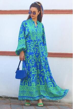 Prive Kadın Pera Yeşil Mavi Katleya Elbise