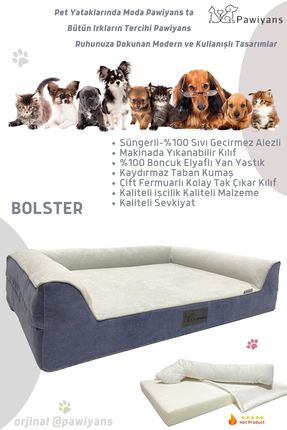 Bolster Üst Kalite Köpek Yatağı 6,5 Ve 10 Cm Süngerli Kılıflı Sıvı Geçirmez Alezli 2 Fermuarlı