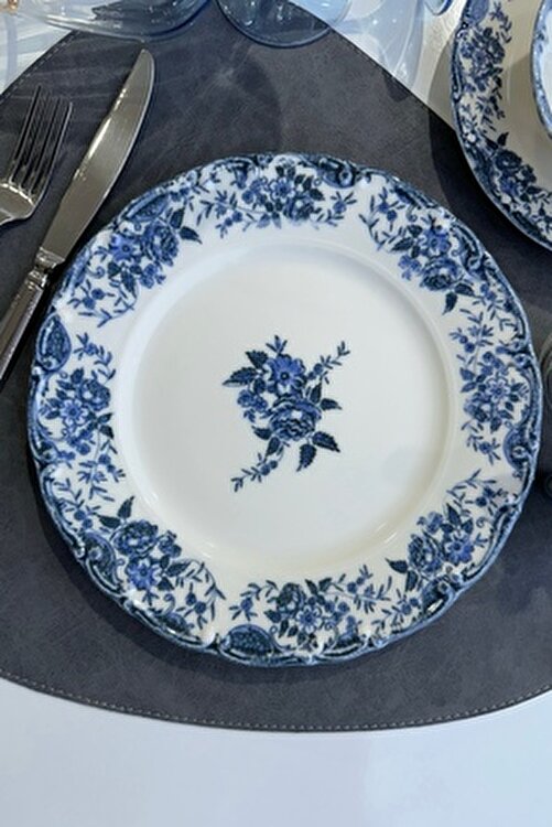 Antique Blue 6 kişilik 25 cm Özel Tasarım Premium Porselen Servis Tabağı Takımı