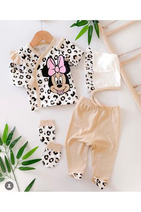 Kız Bebek 4lü Hastane Çıkış Seti Mickey Daisy Baskılı Yenidoğan kıyafeti