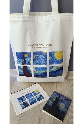 Van Gogh the starry nıght Omuz çantası, defter, kalemlik 3lü set