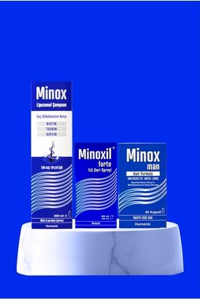 Minox Lipozomal Şampuan 300ml Minoxil Forte %5 Sprey Minox Man Kapsül 3'lü Set