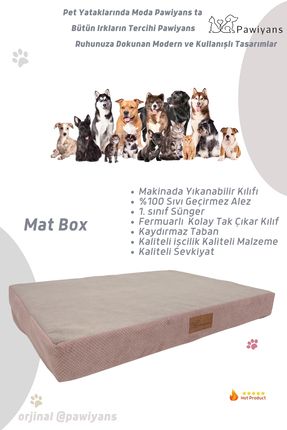MATFOAM Üst Kalite,10cm Süngerli ,Sıvı Geçirmez Alezli, Yıkanabilir Kılıflı Fermuarlı Pet Yatağı