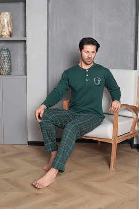 Erkek Penye Uzun Kollu Altı Ekoseli Pijama Takımı